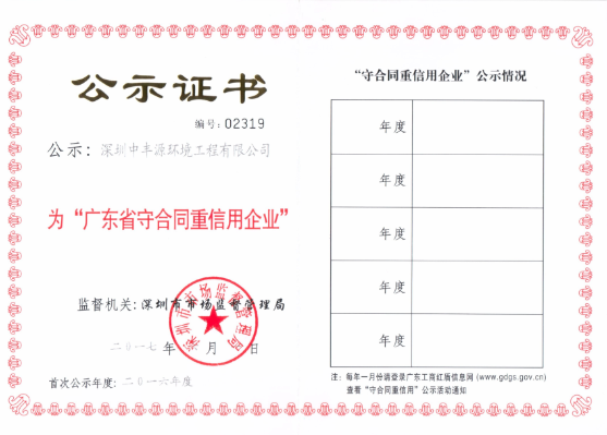 2016年度守合同重信用公示证书